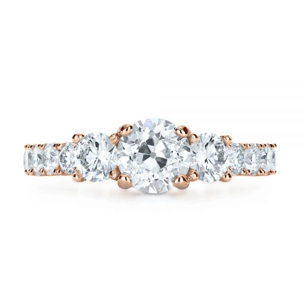 14k Rose Gold 14k Rose Gold Custom Three Stone Diamond Engagement Ring - Top View - 1129