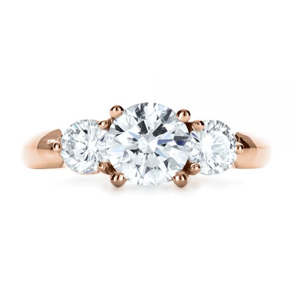 18k Rose Gold 18k Rose Gold Custom Three Stone Diamond Engagement Ring - Top View -  1156