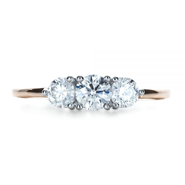 18k Rose Gold And Platinum 18k Rose Gold And Platinum Custom Three Stone Diamond Engagement Ring - Top View -  1196