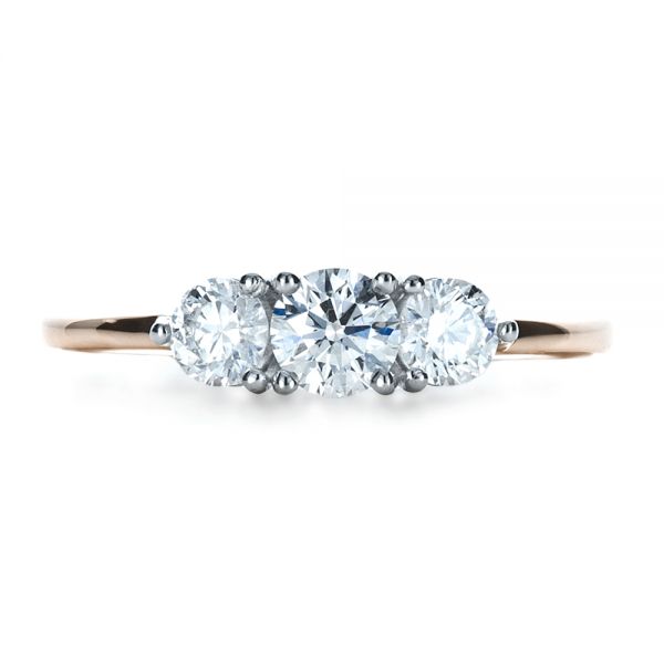 14k Rose Gold And Platinum 14k Rose Gold And Platinum Custom Three Stone Diamond Engagement Ring - Top View - 1196