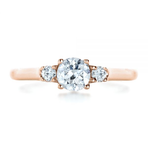 18k Rose Gold 18k Rose Gold Custom Three Stone Diamond Engagement Ring - Top View -  1308
