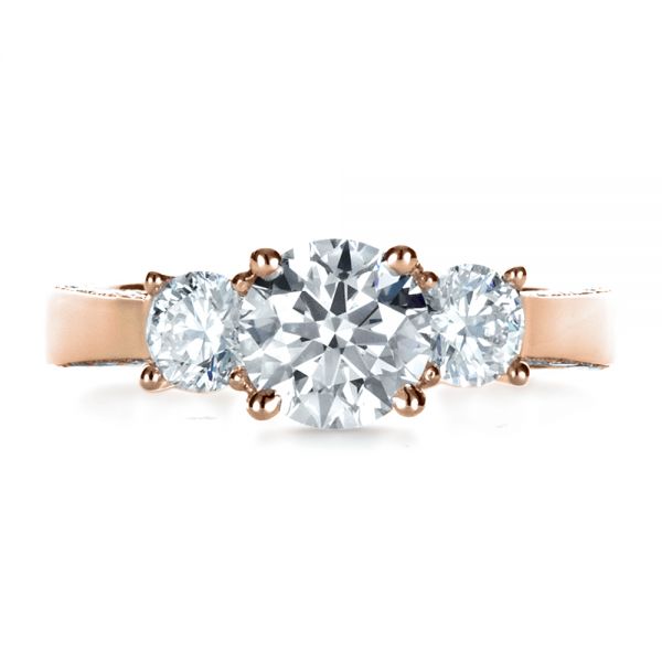 14k Rose Gold 14k Rose Gold Custom Three Stone Diamond Engagement Ring - Top View - 1393