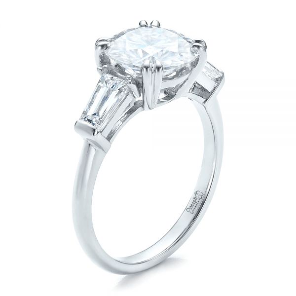 Platinum Custom Three Stone Diamond Engagement Ring - Three-Quarter View -  100161