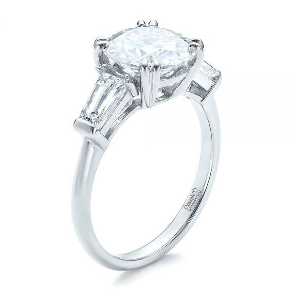 Platinum Custom Three Stone Diamond Engagement Ring - Three-Quarter View - 100161