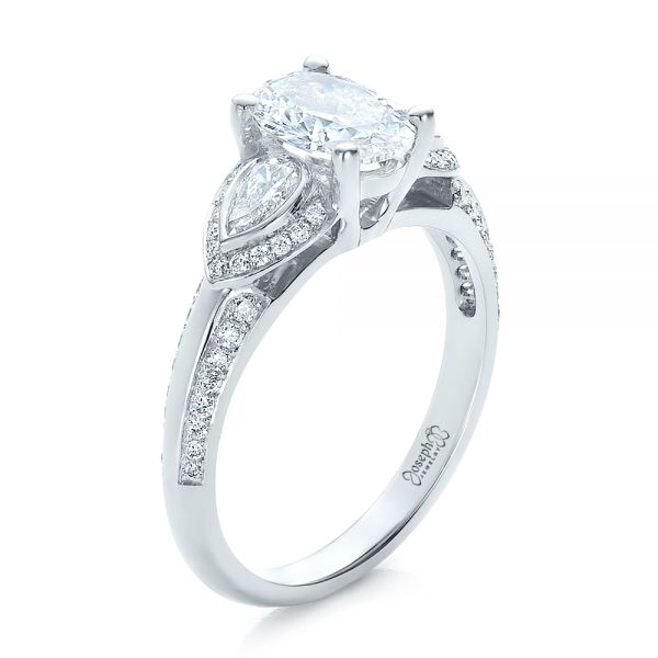  Platinum Platinum Custom Three Stone Diamond Engagement Ring - Three-Quarter View -  100279