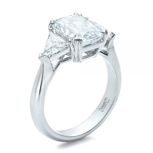  Platinum Custom Three Stone Diamond Engagement Ring - Three-Quarter View -  100803