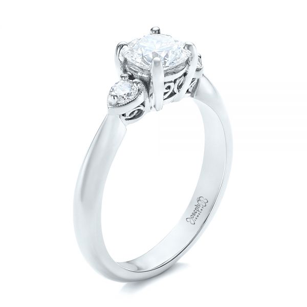 14k White Gold 14k White Gold Custom Three Stone Diamond Engagement Ring - Three-Quarter View -  102039