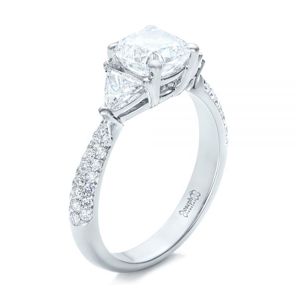 14k White Gold Custom Three Stone Diamond Engagement Ring - Three-Quarter View -  102091