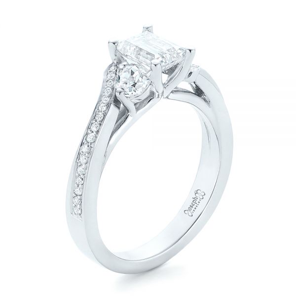 14k White Gold Custom Three Stone Diamond Engagement Ring - Three-Quarter View -  102391