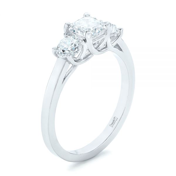  Platinum Custom Three Stone Diamond Engagement Ring - Three-Quarter View -  102781