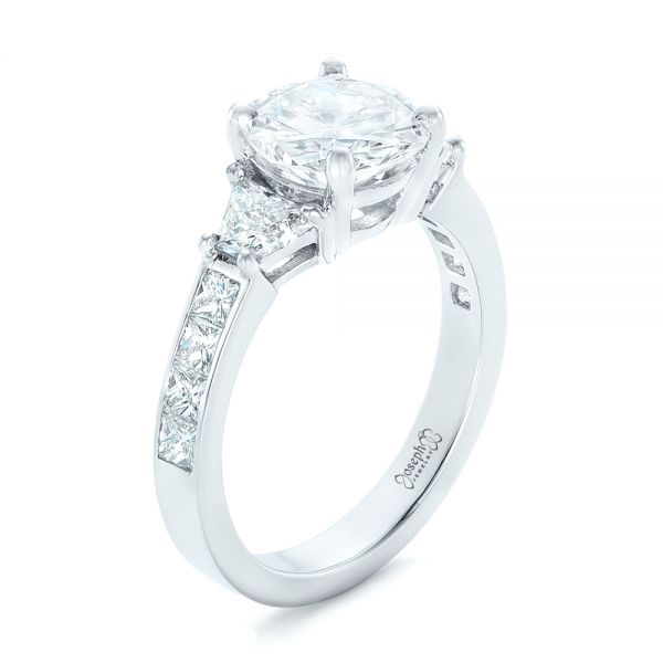  Platinum Custom Three Stone Diamond Engagement Ring - Three-Quarter View -  102807
