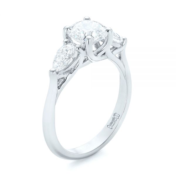 14k White Gold 14k White Gold Custom Three Stone Diamond Engagement Ring - Three-Quarter View -  102898