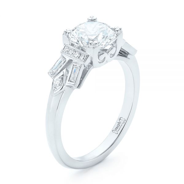  Platinum Custom Three Stone Diamond Engagement Ring - Three-Quarter View -  102945