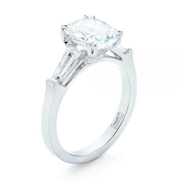  Platinum Custom Three Stone Diamond Engagement Ring - Three-Quarter View -  102964
