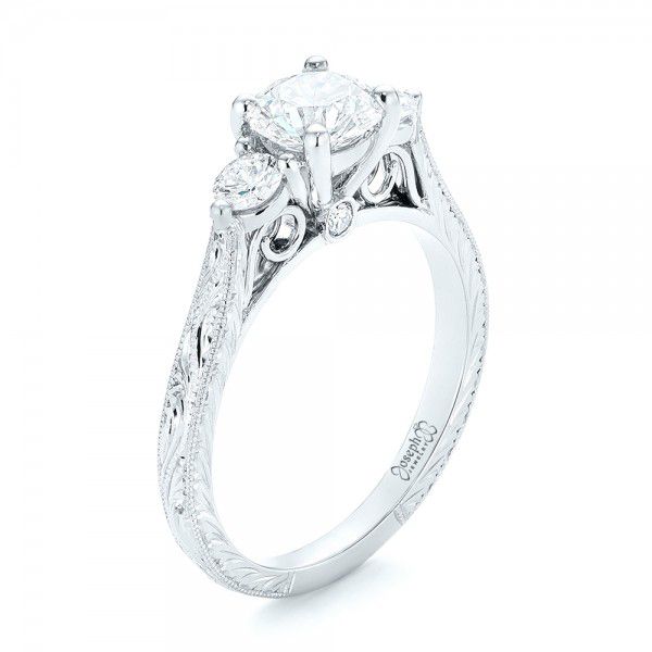 18k White Gold 18k White Gold Custom Three Stone Diamond Engagement Ring - Three-Quarter View -  103009