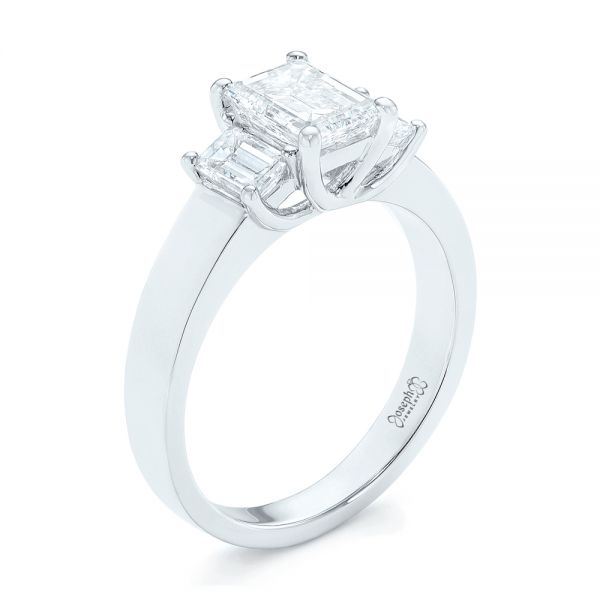 14k White Gold Custom Three Stone Diamond Engagement Ring - Three-Quarter View -  103154