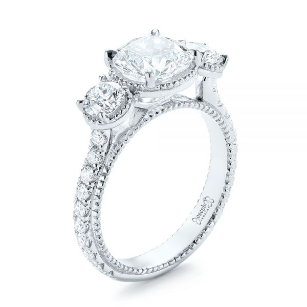 14k White Gold 14k White Gold Custom Three-stone Diamond Engagement Ring - Three-Quarter View -  103214