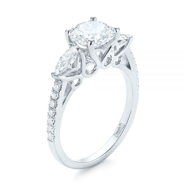 18k White Gold 18k White Gold Custom Three Stone Diamond Engagement Ring - Three-Quarter View -  103354