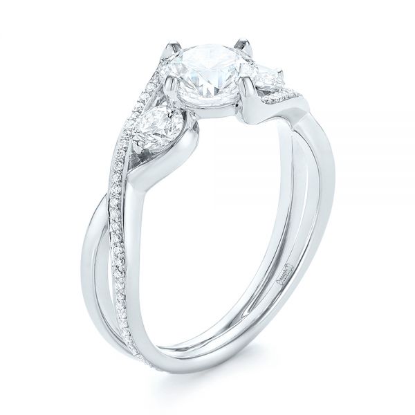 14k White Gold 14k White Gold Custom Three Stone Diamond Engagement Ring - Three-Quarter View -  103655