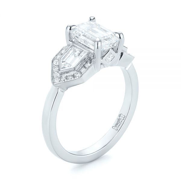  Platinum Custom Three Stone Diamond Engagement Ring - Three-Quarter View -  104830