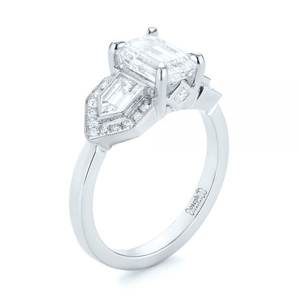 14k White Gold 14k White Gold Custom Three Stone Diamond Engagement Ring - Three-Quarter View -  104830