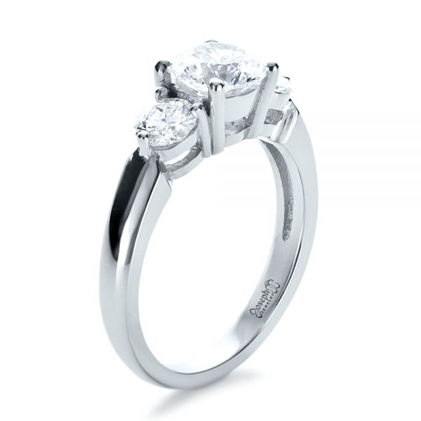 18k White Gold 18k White Gold Custom Three Stone Diamond Engagement Ring - Three-Quarter View - 1156