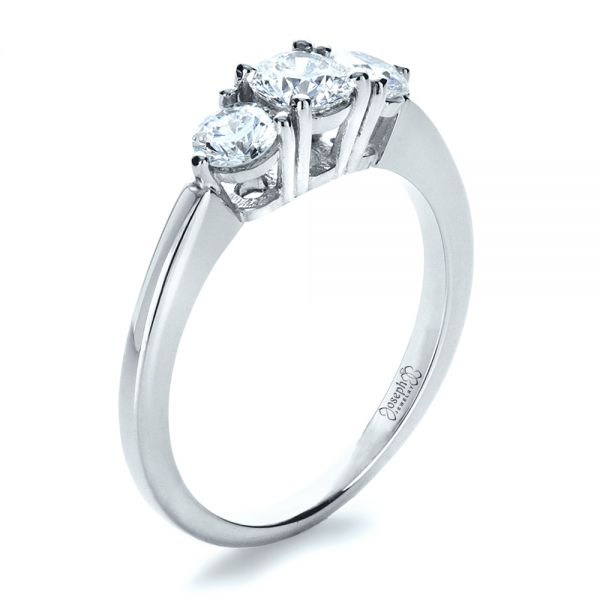 14k White Gold And Platinum 14k White Gold And Platinum Custom Three Stone Diamond Engagement Ring - Three-Quarter View -  1196