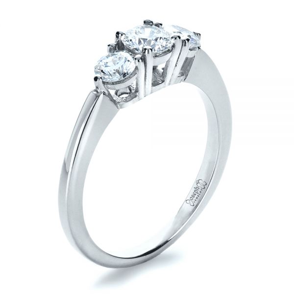 Platinum And Platinum Platinum And Platinum Custom Three Stone Diamond Engagement Ring - Three-Quarter View - 1196