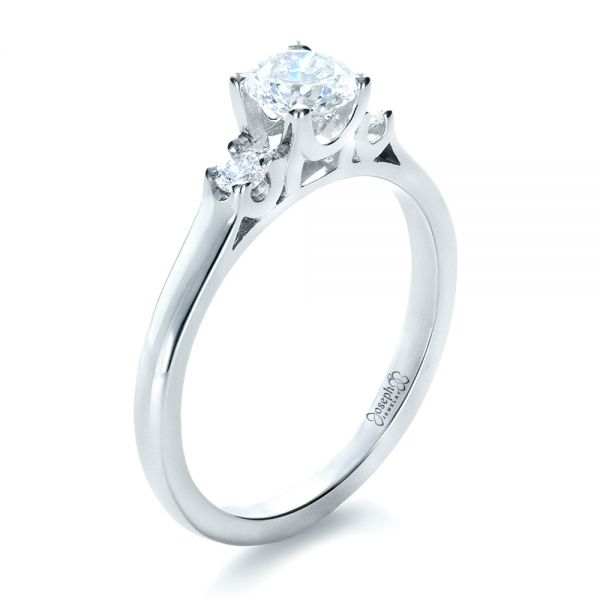 18k White Gold Custom Three Stone Diamond Engagement Ring - Three-Quarter View -  1308