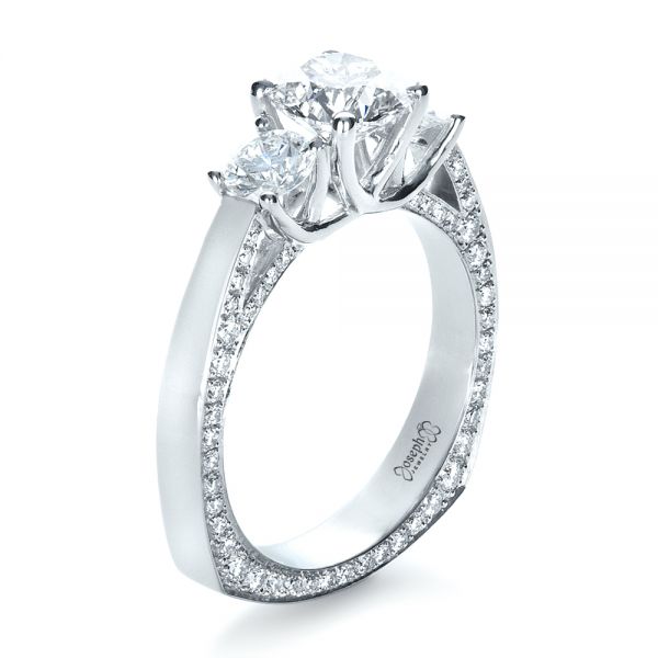  Platinum Custom Three Stone Diamond Engagement Ring - Three-Quarter View -  1393