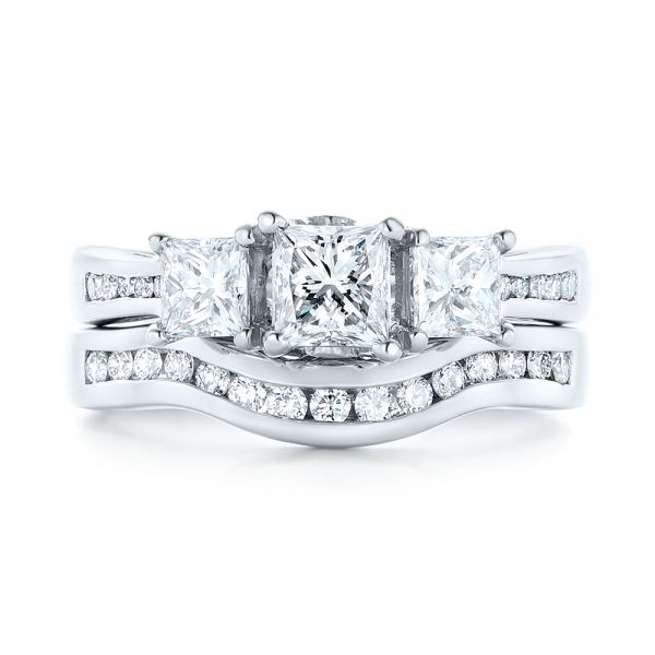 Platinum Custom Three Stone Diamond Engagement Ring - Three-Quarter View - 103135