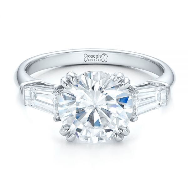 Platinum Custom Three Stone Diamond Engagement Ring - Flat View - 100161