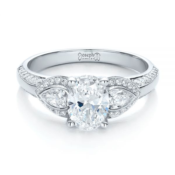 14k White Gold Custom Three Stone Diamond Engagement Ring - Flat View -  100279