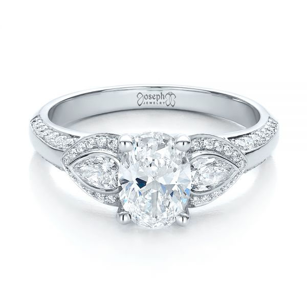 14k White Gold Custom Three Stone Diamond Engagement Ring - Flat View - 100279