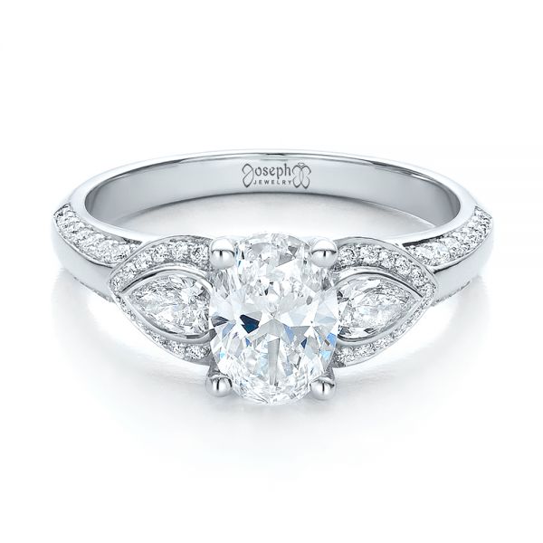  Platinum Platinum Custom Three Stone Diamond Engagement Ring - Flat View -  100279