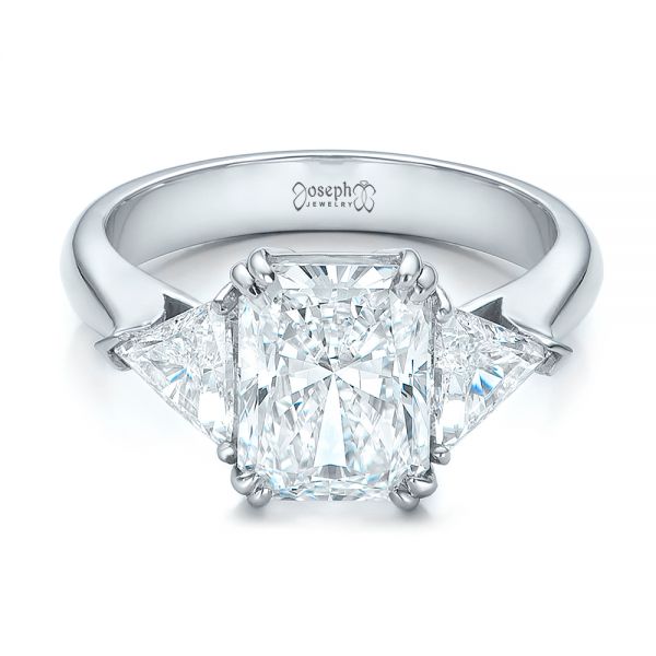 Platinum Custom Three Stone Diamond Engagement Ring - Flat View - 100803