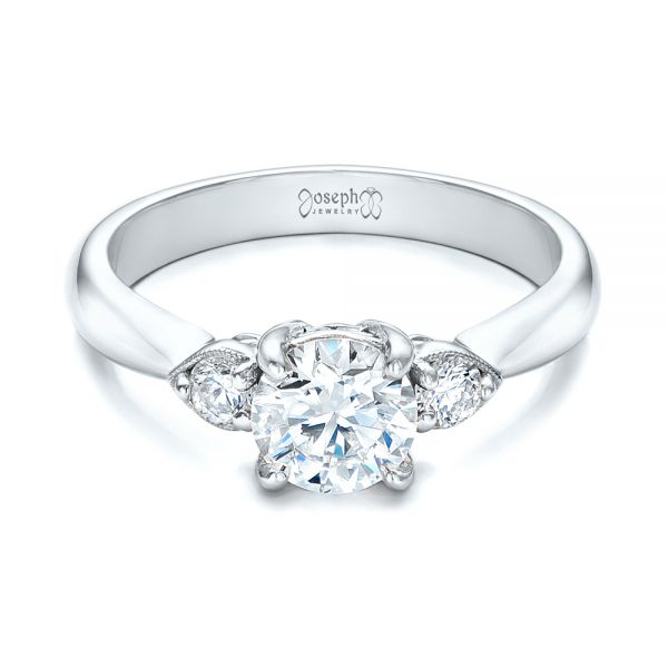 14k White Gold 14k White Gold Custom Three Stone Diamond Engagement Ring - Flat View -  102039