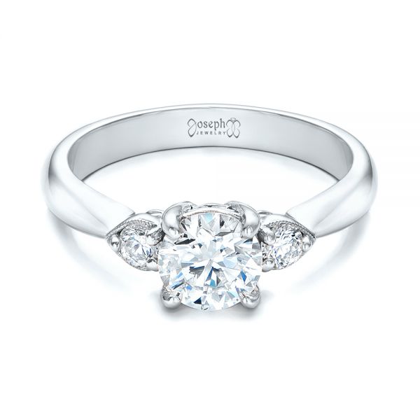 14k White Gold 14k White Gold Custom Three Stone Diamond Engagement Ring - Flat View -  102039
