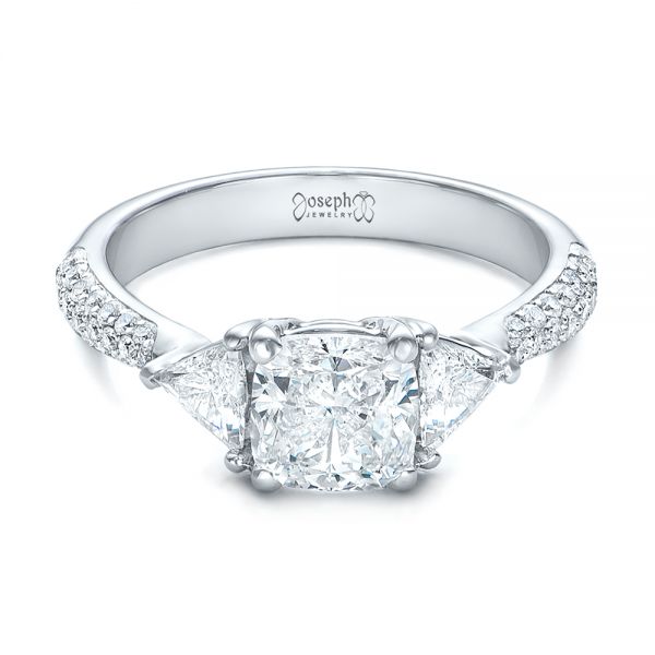 14k White Gold Custom Three Stone Diamond Engagement Ring - Flat View - 102091