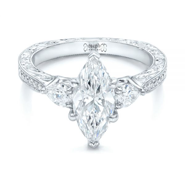 18k White Gold 18k White Gold Custom Three Stone Diamond Engagement Ring - Flat View -  102353