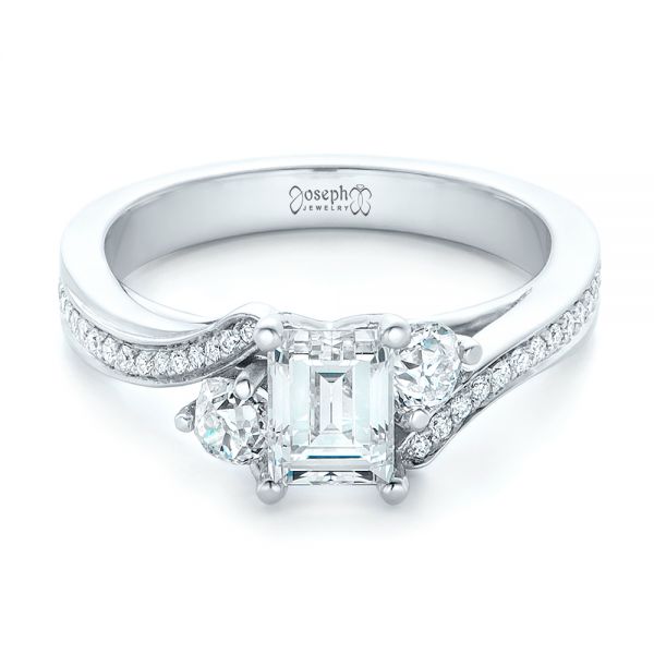 14k White Gold Custom Three Stone Diamond Engagement Ring - Flat View - 102391