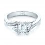 14k White Gold Custom Three Stone Diamond Engagement Ring - Flat View -  102391 - Thumbnail