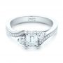 14k White Gold Custom Three Stone Diamond Engagement Ring - Flat View -  102391 - Thumbnail