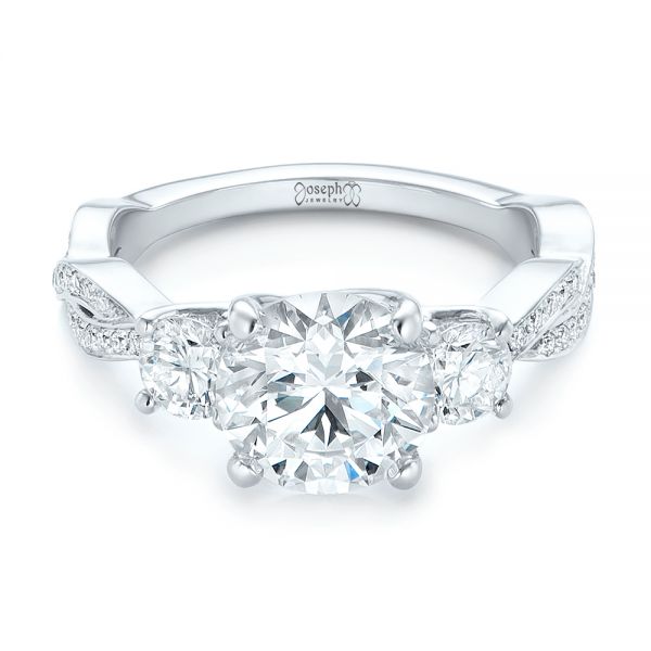 14k White Gold Custom Three Stone Diamond Engagement Ring - Flat View -  102465