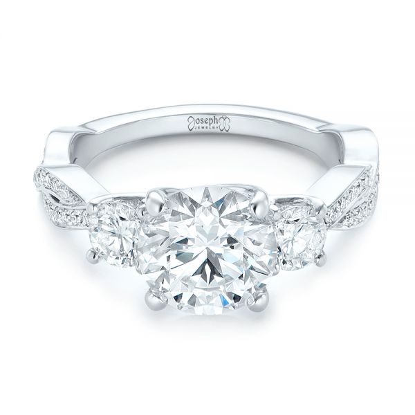14k White Gold Custom Three Stone Diamond Engagement Ring - Flat View - 102465
