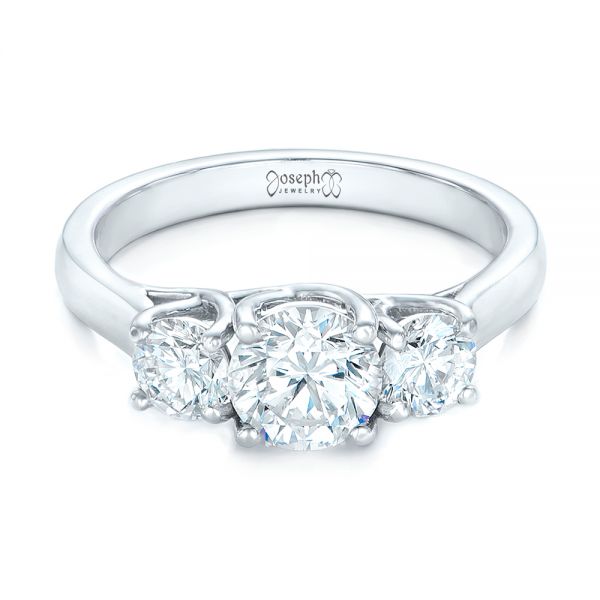 14k White Gold Custom Three Stone Diamond Engagement Ring - Flat View -  102540