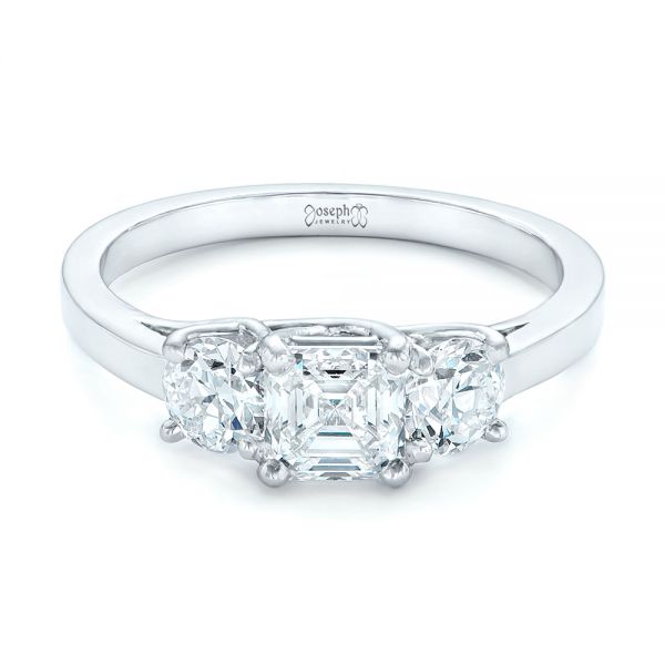  Platinum Custom Three Stone Diamond Engagement Ring - Flat View -  102781