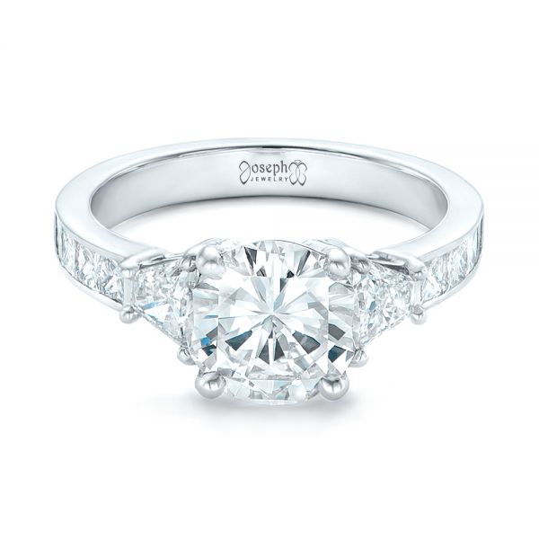  Platinum Custom Three Stone Diamond Engagement Ring - Flat View -  102807