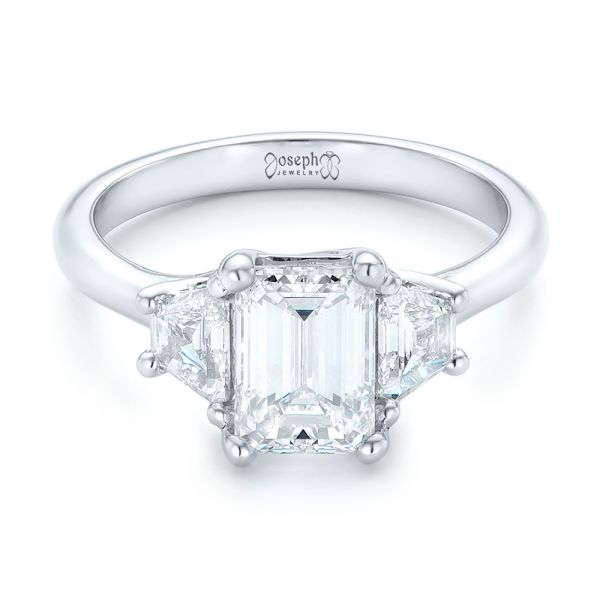 Platinum Custom Three Stone Diamond Engagement Ring - Flat View - 102899