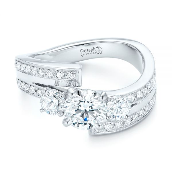  Platinum Custom Three Stone Diamond Engagement Ring - Flat View -  102944